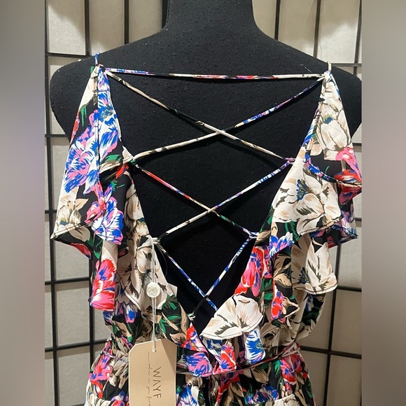 W A Y F MIDNIGHT FLORAL WRAP Maxi Dress with Strappy Back SIZE XL - Picture 6 of 11